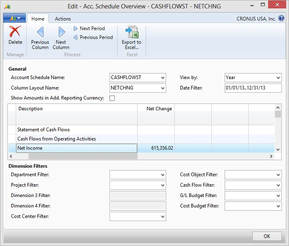 Microsoft Dynamics NAV - Account Schedule Overview - Net Income