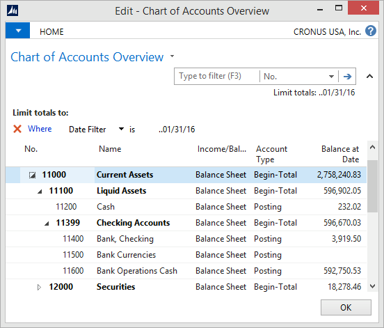 Microsoft Dynamics NAV - Chart of Accounts Overview