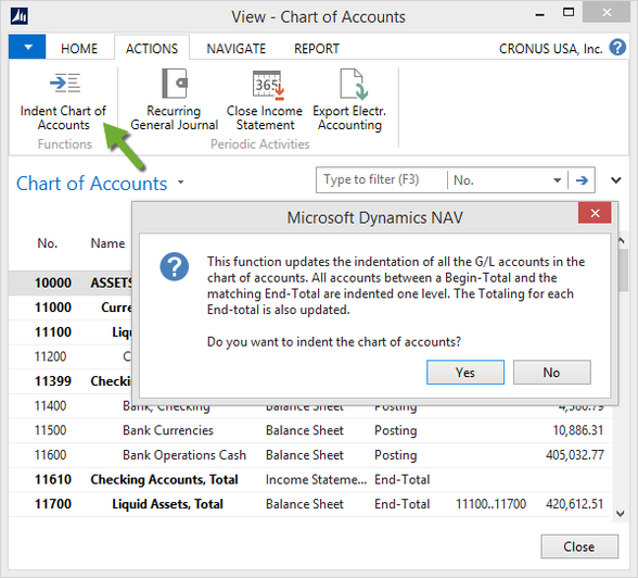 Microsoft Dynamics NAV - Indent Chart of Accounts
