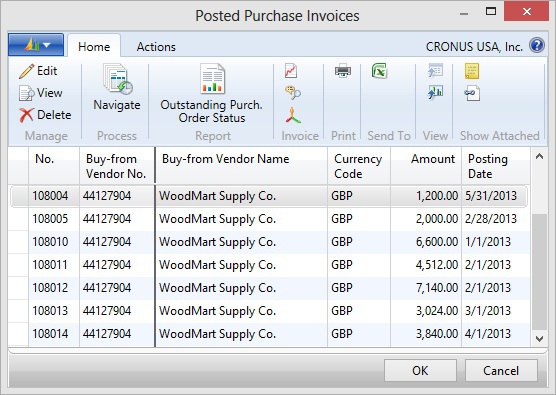 Microsoft Dynamics NAV - Posted Purchase Invoices, filtered