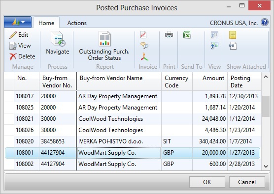 Microsoft Dynamics NAV - Posted Purchase Invoices