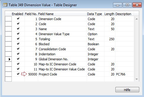 Microsoft Dynamics NAV - Table Designer - Table 349 Dimension Value