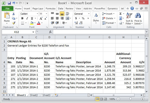 Microsoft Excel - General Ledger Entries with Currency Exchange Rate