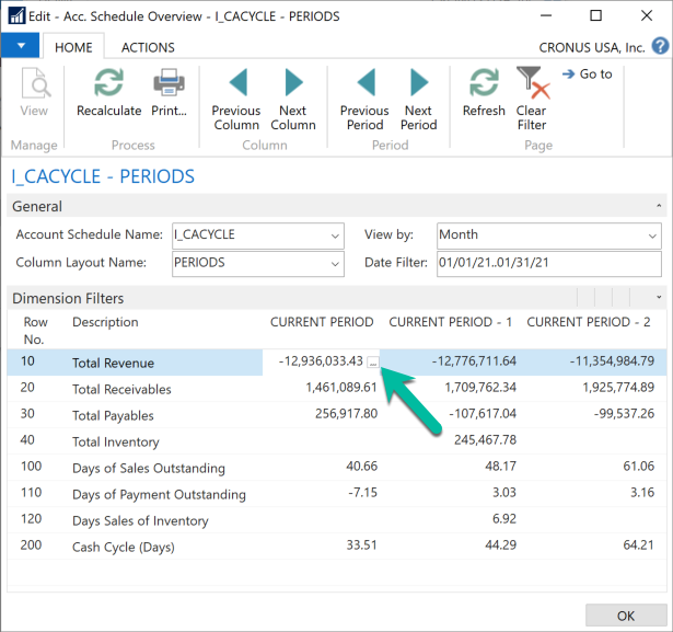Microsoft Business Central 365 - Account Schedule I_CACYCLE